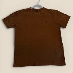 Polo Ralph Lauren Med Brown TShirt Blue Pony Logo Vintage Distressed 21.5” PTP